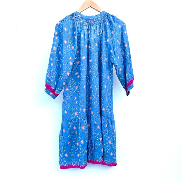 New Natalie Martin Stevie Dress Short Mini Boho Pinwheel Denim Blue Flowers XS - Picture 7 of 15